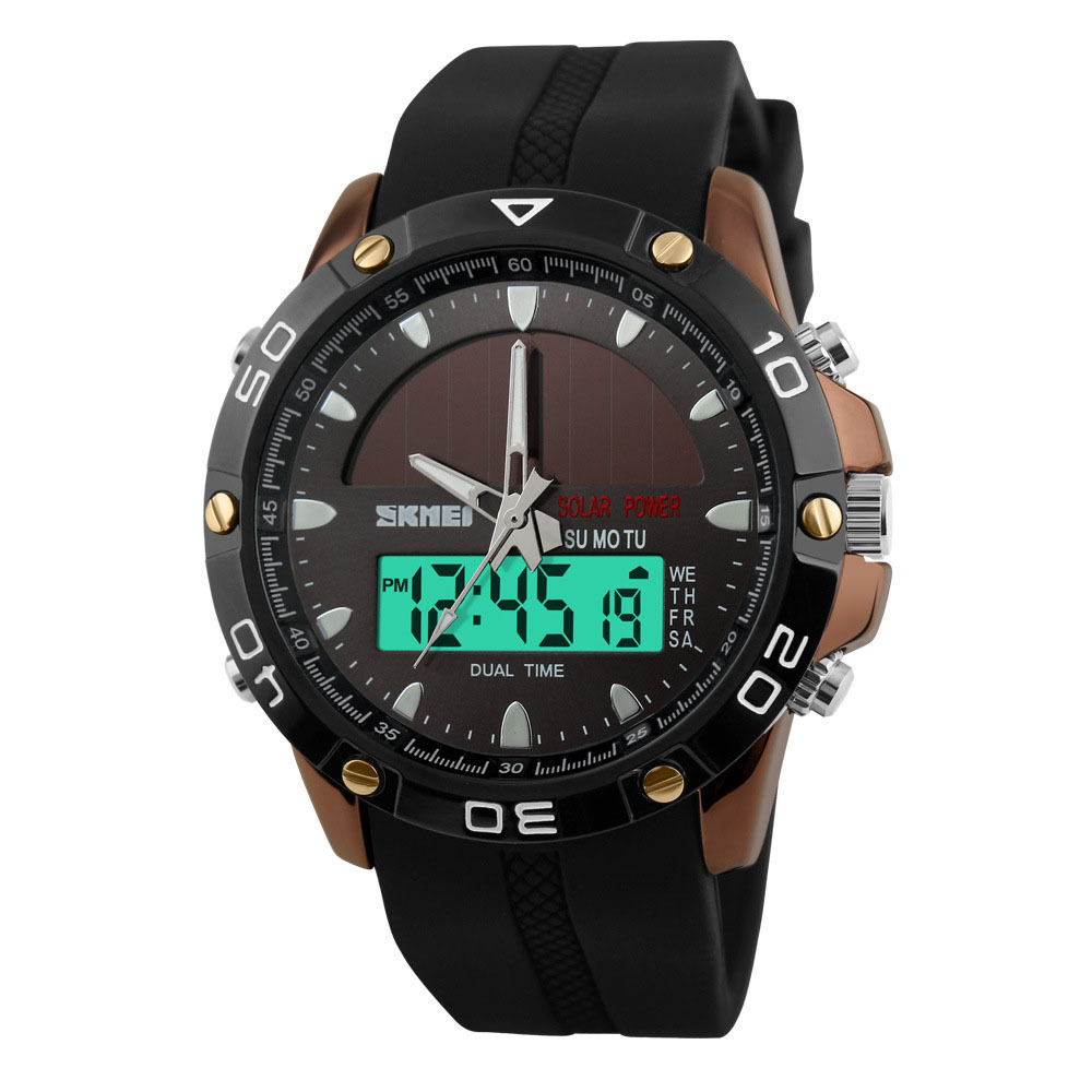 Solar Energy Watch Men trend Double Show digital Watch Outdoor Movement Waterproof Personality Watch
