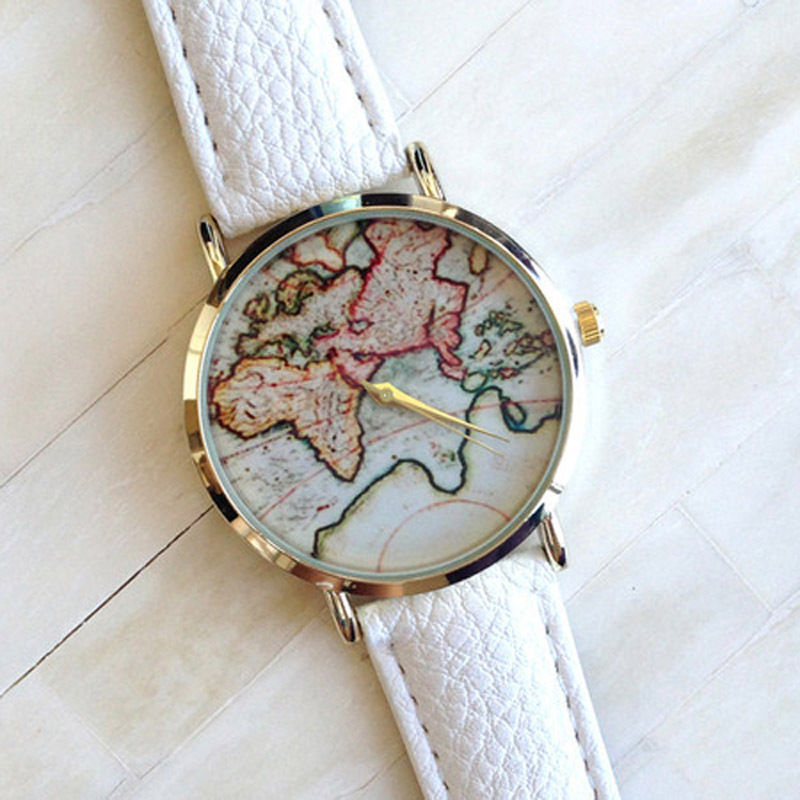 Western Style Retro Watch World Map Watches  Color Earth Belt Ladies