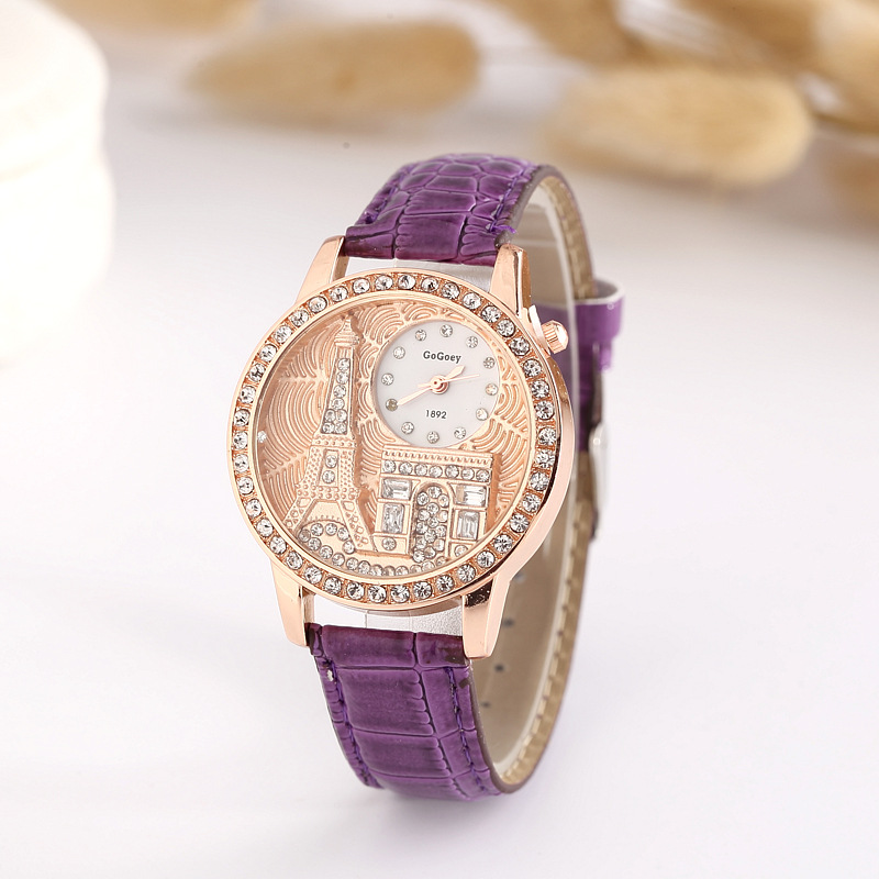 Fashion Banner Relief Eiffel Tower Fine Diamond Ms Watch