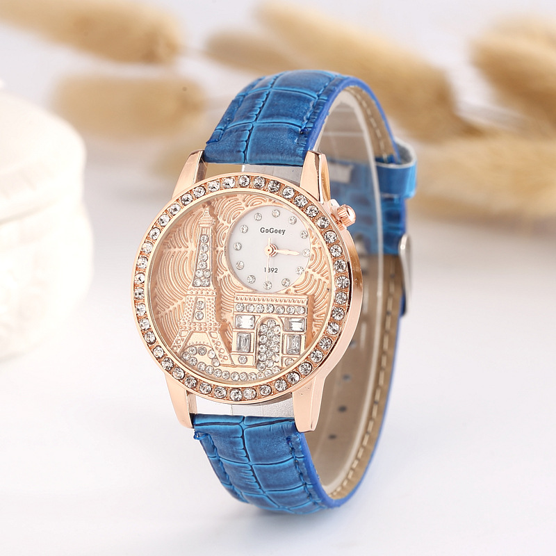 Fashion Banner Relief Eiffel Tower Fine Diamond Ms Watch