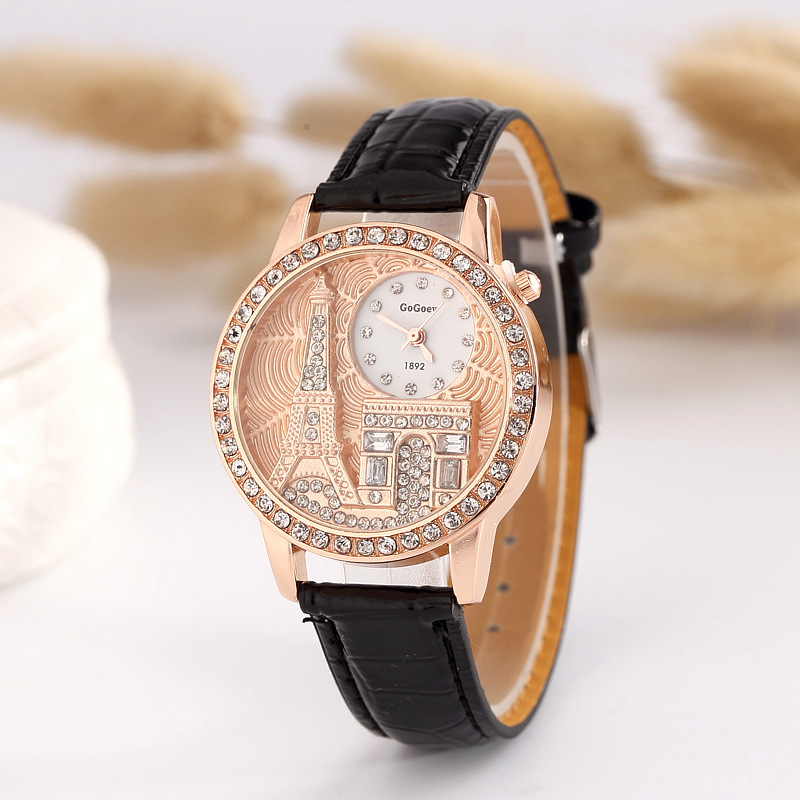 Fashion Banner Relief Eiffel Tower Fine Diamond Ms Watch
