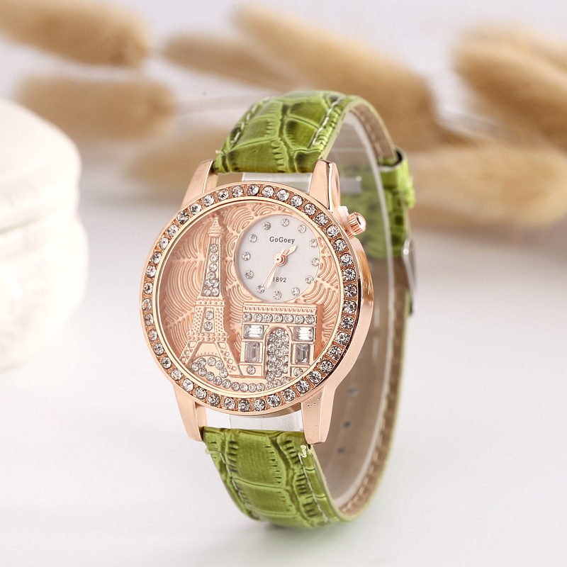Fashion Banner Relief Eiffel Tower Fine Diamond Ms Watch