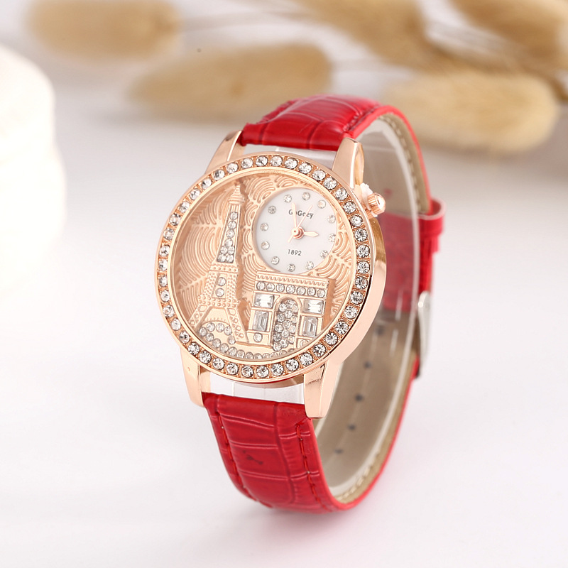 Fashion Banner Relief Eiffel Tower Fine Diamond Ms Watch