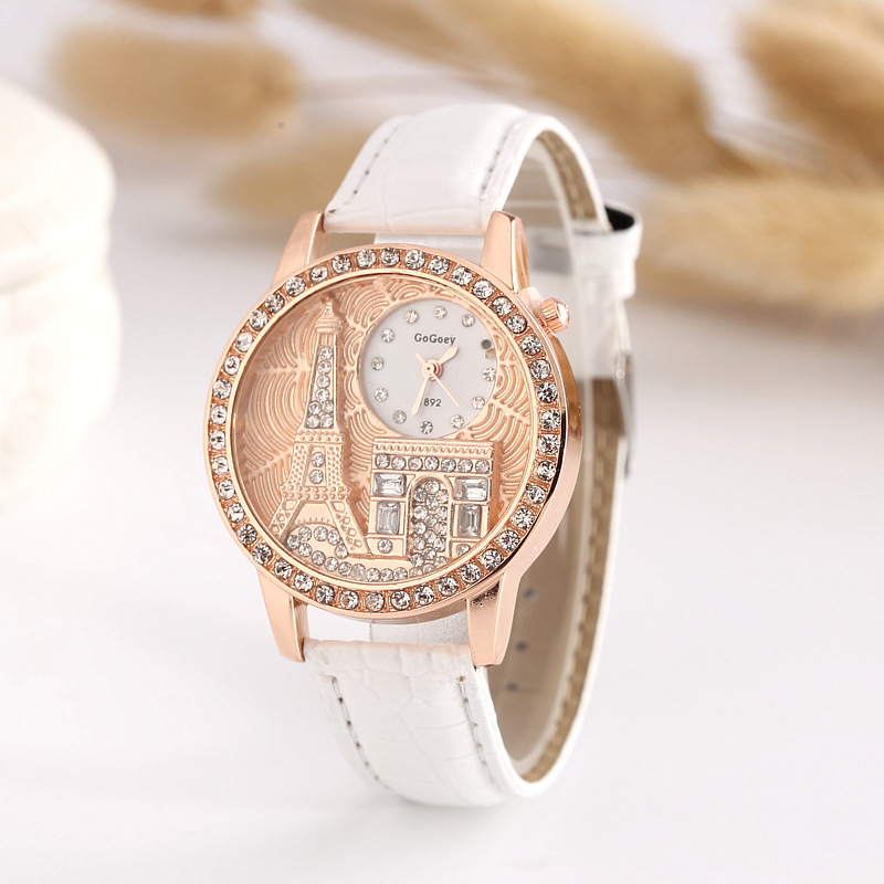 Fashion Banner Relief Eiffel Tower Fine Diamond Ms Watch