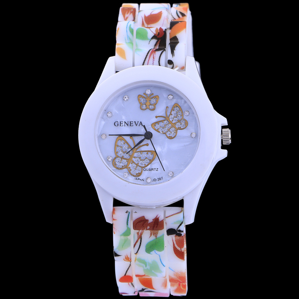 Ms Watch Fashion Diamond Wacth Color Printing Straps Silica Gel Watches
