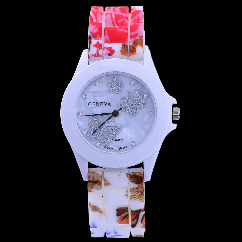 Ms Watch Fashion Diamond Wacth Color Printing Straps Silica Gel Watches