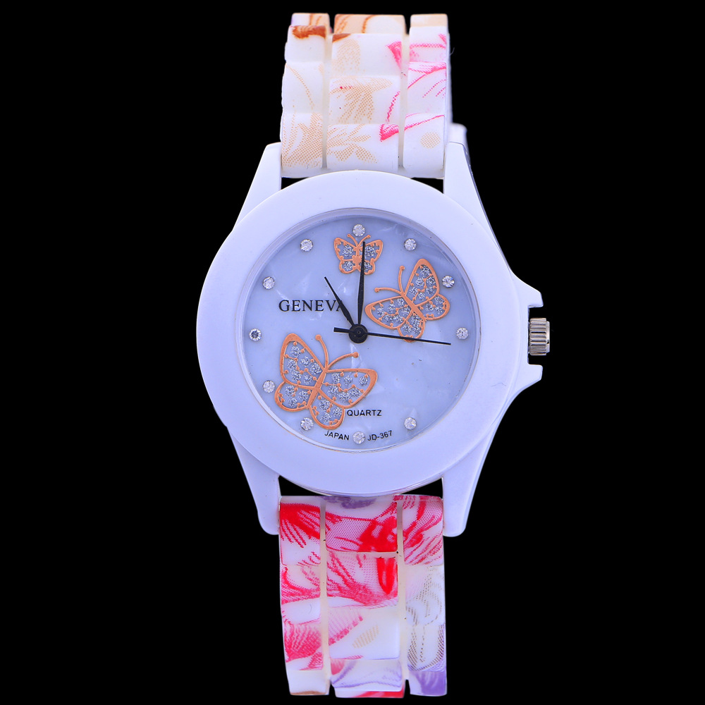 Ms Watch Fashion Diamond Wacth Color Printing Straps Silica Gel Watches