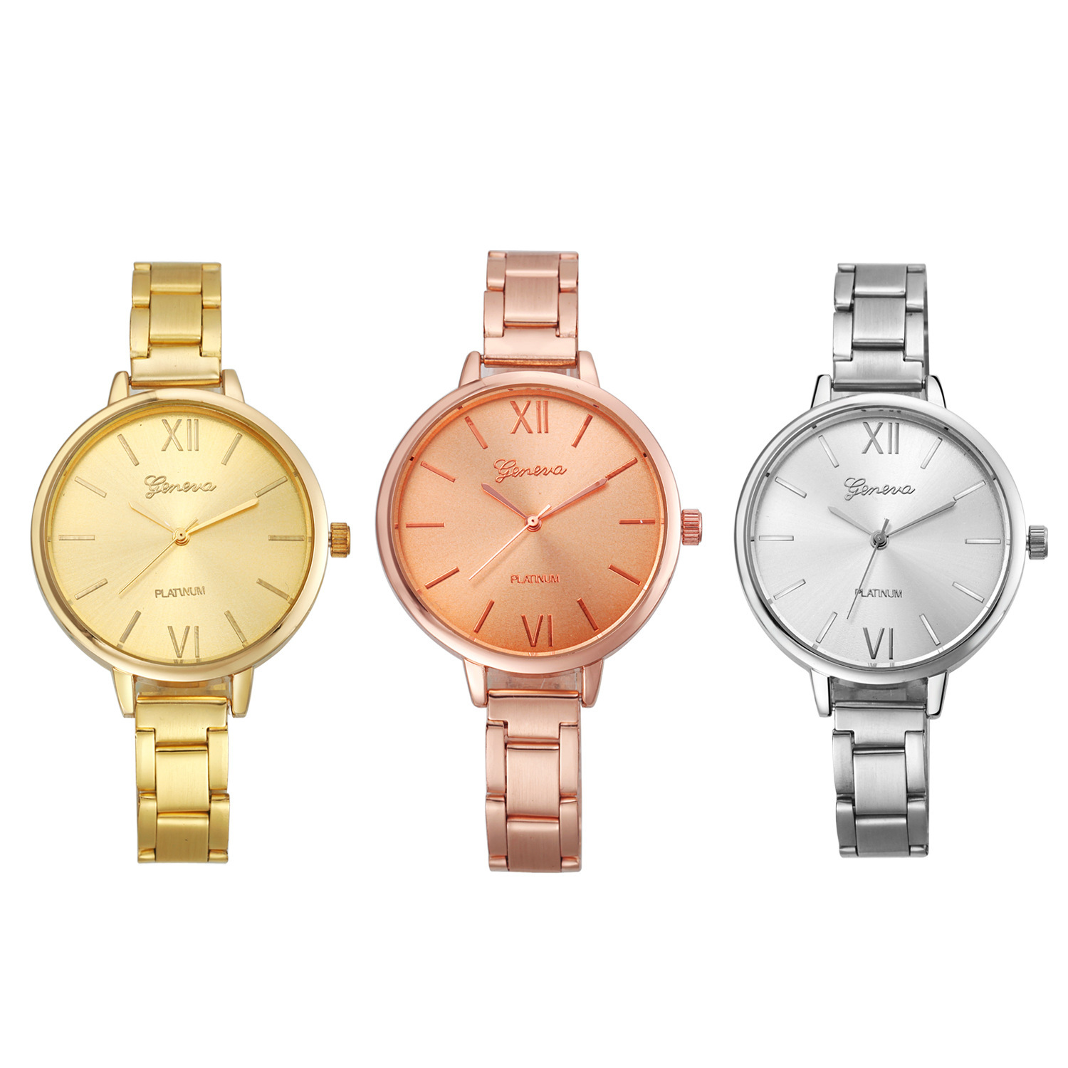 Geneva Thin Belt Steel Strip Alloy Watch Quartz Watch  Ms High End Fashion Watches