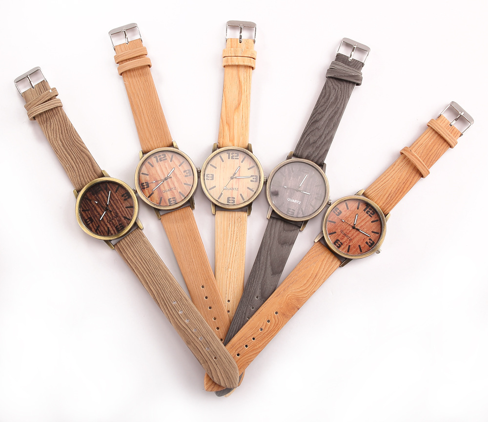 Retro Wood Grain Imitation Wood Headband Watch Western Style Fashion trend Big Word Leisure Watches