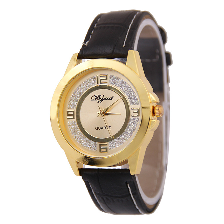 Gold shell Flash powder surface Bamboo skin Belt table fashion Western style Retro Ms Upscale Watch