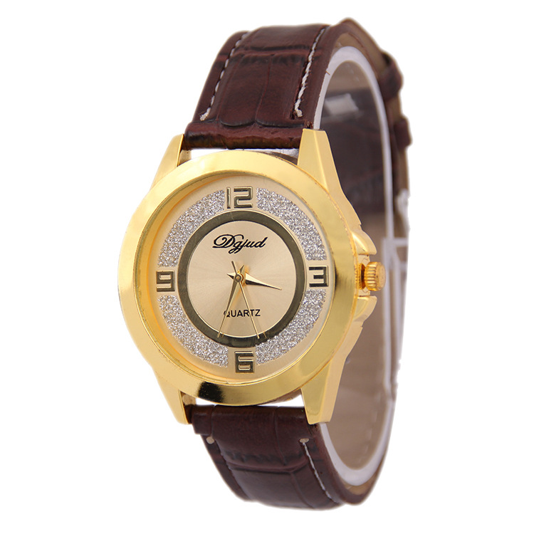 Gold shell Flash powder surface Bamboo skin Belt table fashion Western style Retro Ms Upscale Watch