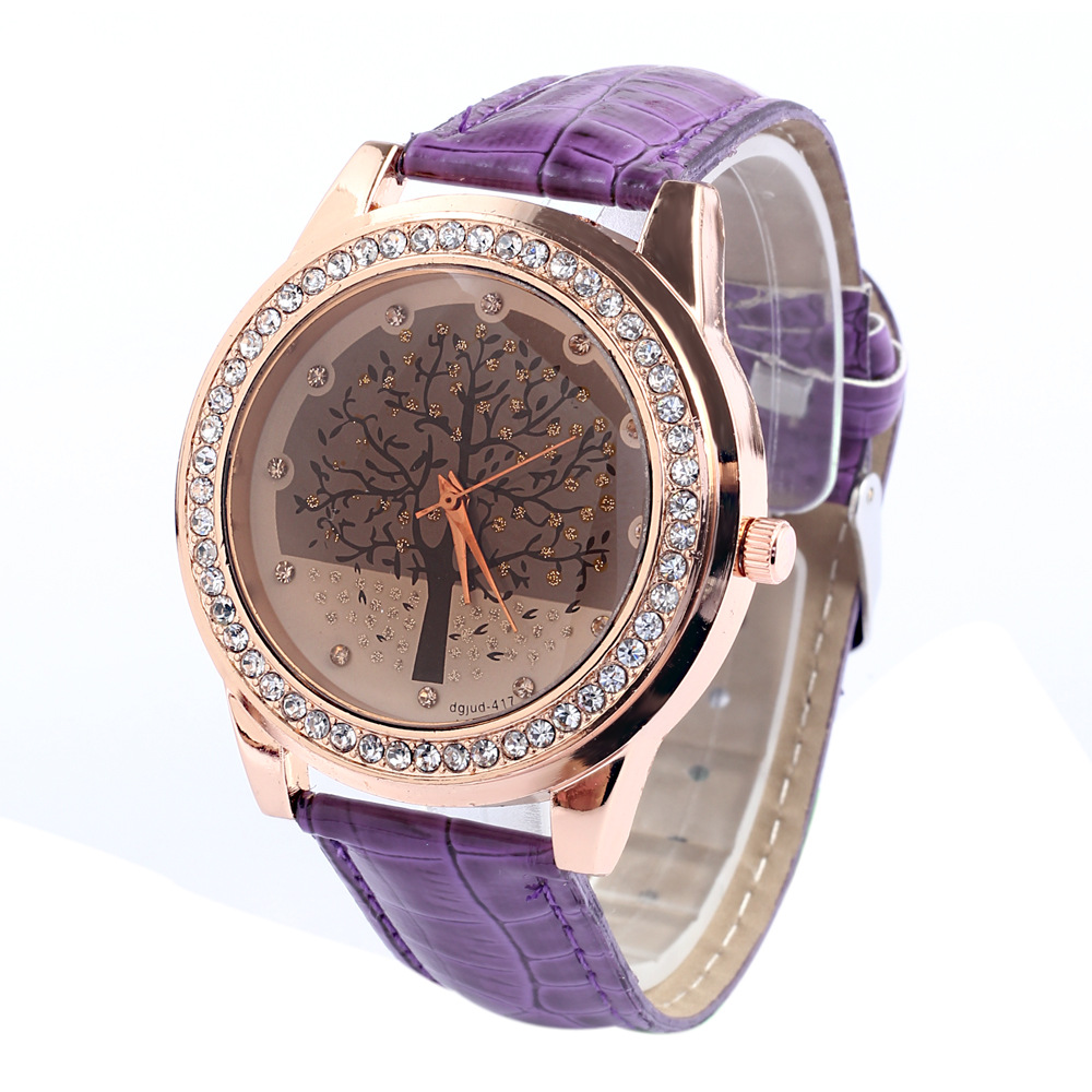 Ms Fashion Trendy Watch Belt Diamond Big Tree Watch Belt Leisure Watch