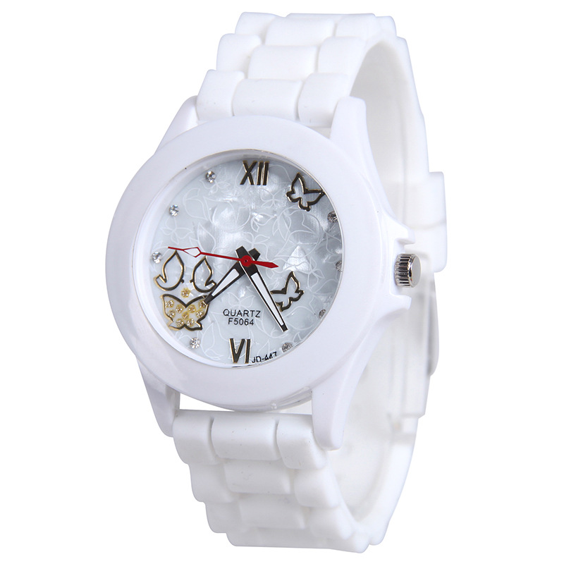 Ms Watch  White shell Plastic Shell Silicone Leisure Fashion Trend Simple Student Watch