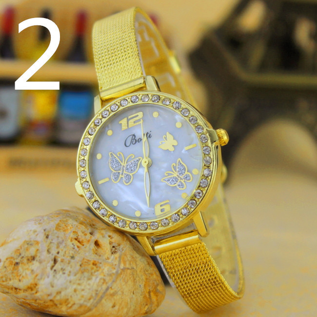 The New Gold Fine Mesh Belt Drill Watch Butterfly Watch Ms Bracelet Watch Gold Watch