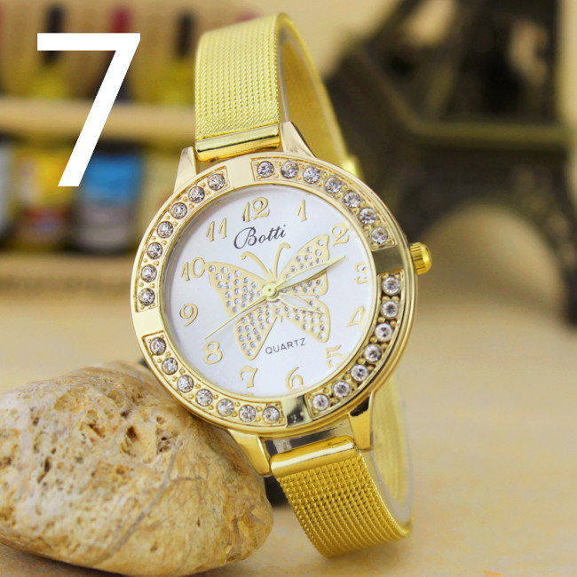 The New Gold Fine Mesh Belt Drill Watch Butterfly Watch Ms Bracelet Watch Gold Watch