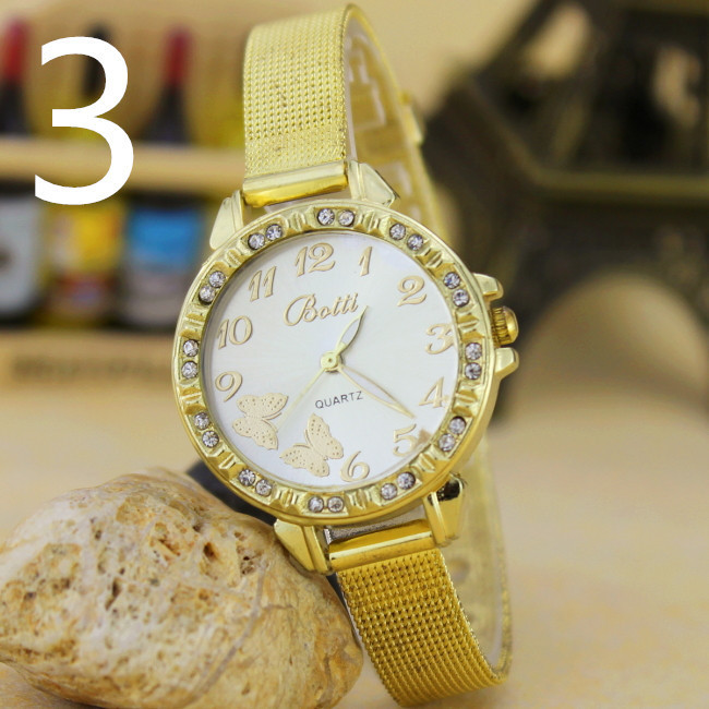 The New Gold Fine Mesh Belt Drill Watch Butterfly Watch Ms Bracelet Watch Gold Watch