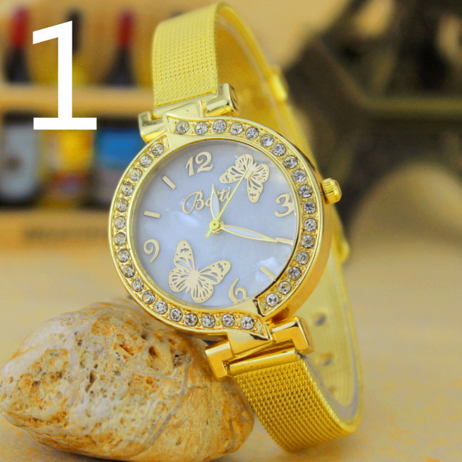 The New Gold Fine Mesh Belt Drill Watch Butterfly Watch Ms Bracelet Watch Gold Watch