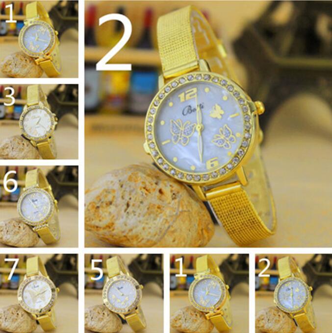 The New Gold Fine Mesh Belt Drill Watch Butterfly Watch Ms Bracelet Watch Gold Watch