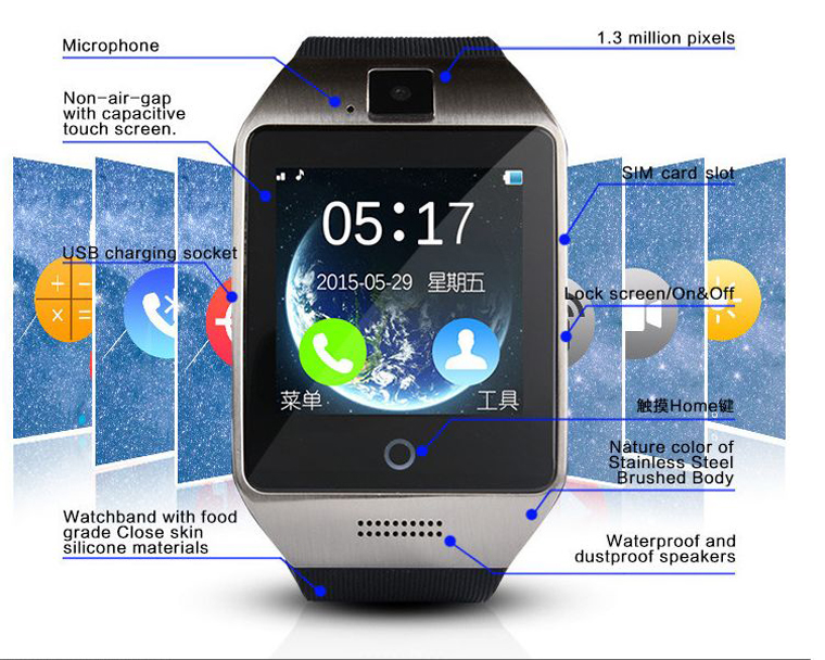 Bluetooth intelligent Watch NFC Support SIM card Memory card With camera