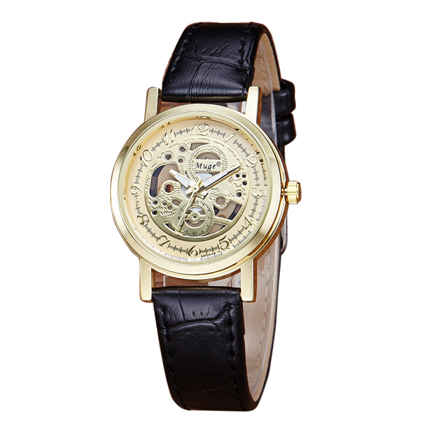Hollow Belt male Watch Leisure Gold alloy Case Quartz watches