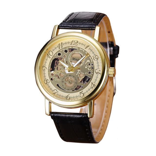 Hollow Belt male Watch Leisure Gold alloy Case Quartz watches