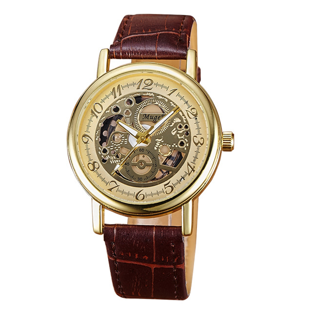 Hollow Belt male Watch Leisure Gold alloy Case Quartz watches