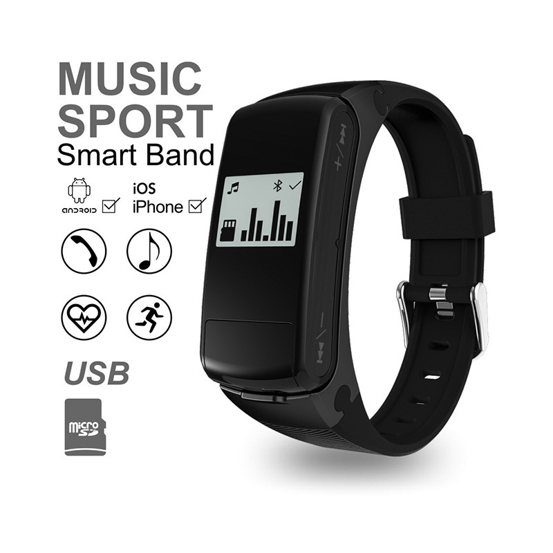 Music Bluetooth Wristband  Movement Step Stand by TF Card Heart Rate Monitoring Handsfree