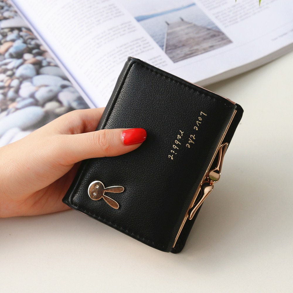 Ms Short section  Simple Bunny Buckle Three fold Female student Coin Purse Wallet wallet