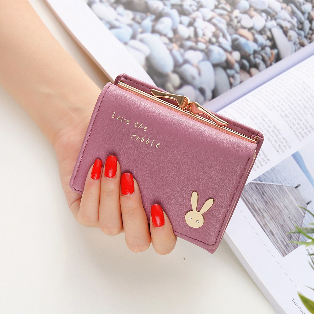 Ms Short section  Simple Bunny Buckle Three fold Female student Coin Purse Wallet wallet