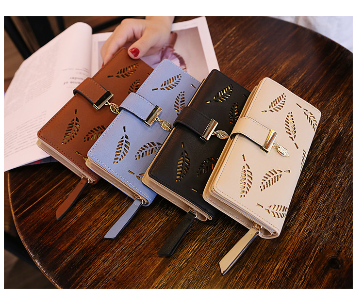 Ms Wallet Long Section Fashion Hand Bag Hollow Leaves Zipper Buckle Wallet Card Pack