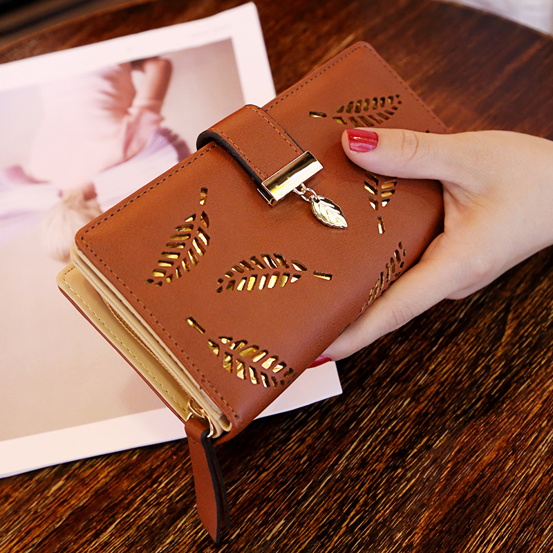 Ms Wallet Long Section Fashion Hand Bag Hollow Leaves Zipper Buckle Wallet Card Pack