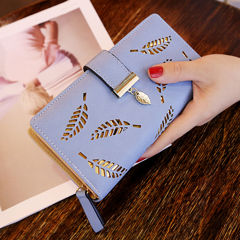 Ms Wallet Long Section Fashion Hand Bag Hollow Leaves Zipper Buckle Wallet Card Pack
