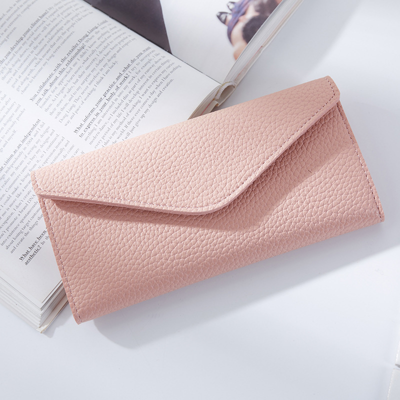 The New Thin Section Buckle 3 Fold Simple PU Wallet Litchi Pattern Envelope Wallet Bag
