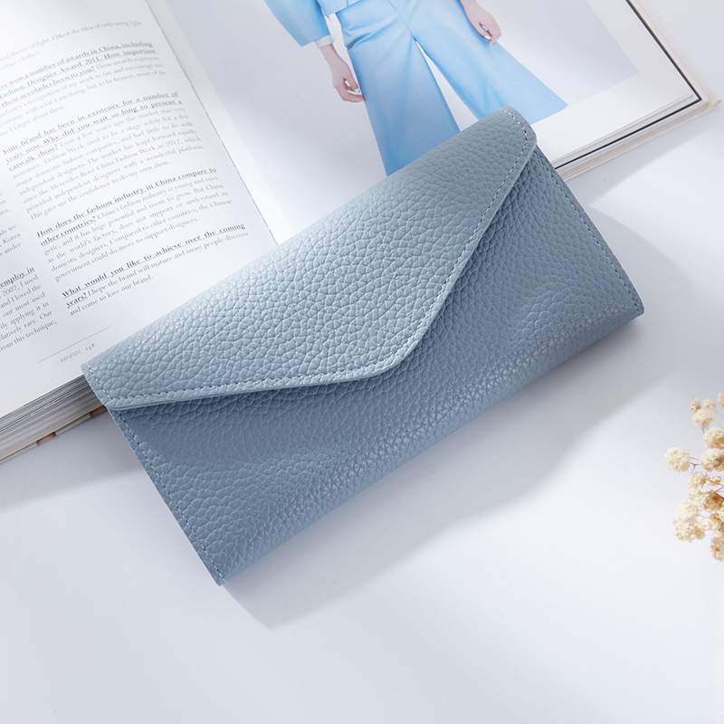 The New Thin Section Buckle 3 Fold Simple PU Wallet Litchi Pattern Envelope Wallet Bag
