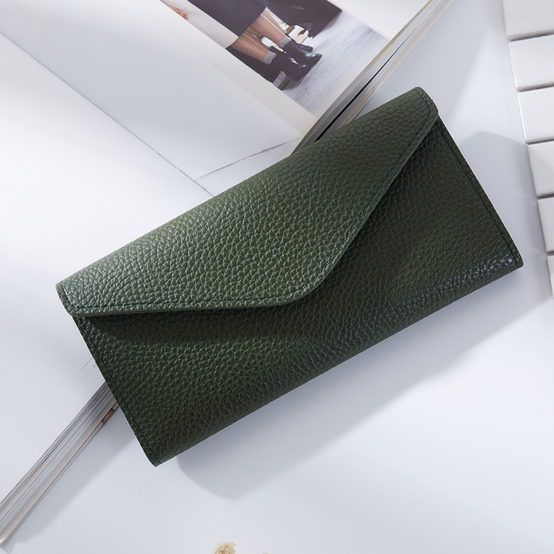 The New Thin Section Buckle 3 Fold Simple PU Wallet Litchi Pattern Envelope Wallet Bag