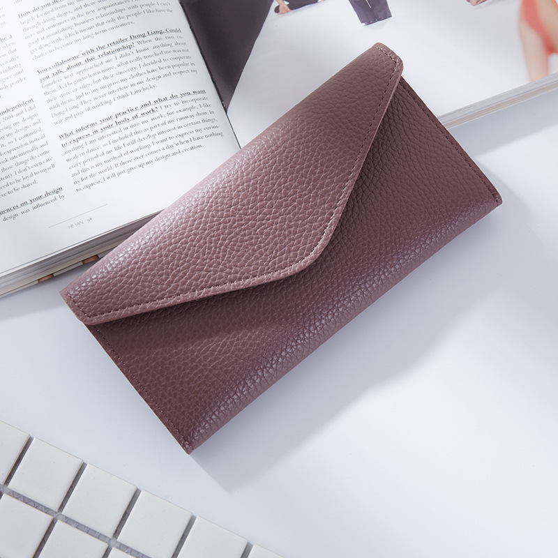 The New Thin Section Buckle 3 Fold Simple PU Wallet Litchi Pattern Envelope Wallet Bag