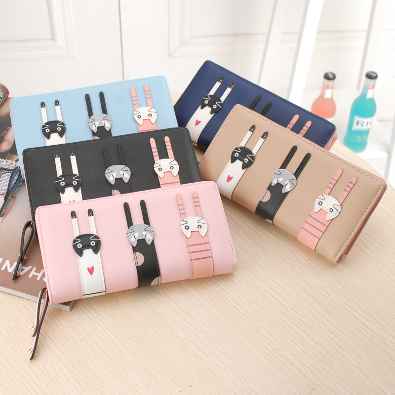 Ms Hand Bag Fashion Lovely Cartoon Three Cats zipper Student Wallet Coin Purse
