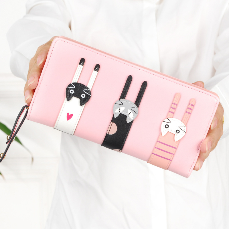 Ms Hand Bag Fashion Lovely Cartoon Three Cats zipper Student Wallet Coin Purse