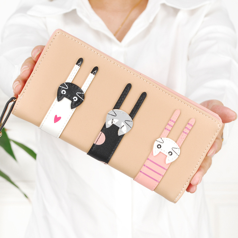Ms Hand Bag Fashion Lovely Cartoon Three Cats zipper Student Wallet Coin Purse