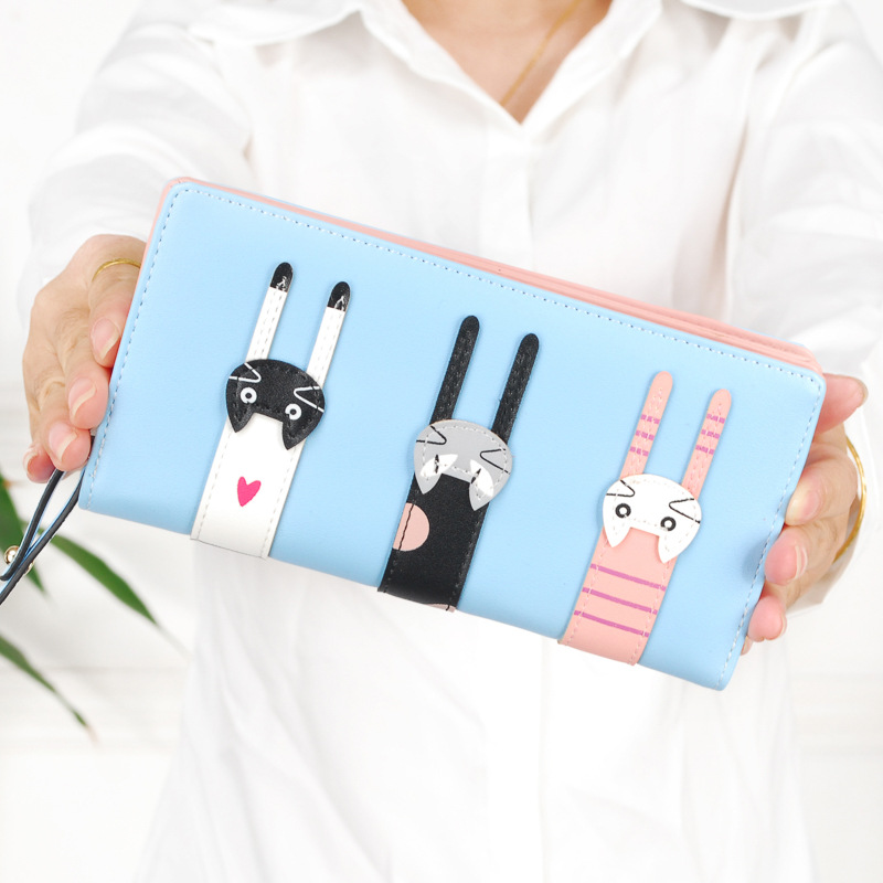 Ms Hand Bag Fashion Lovely Cartoon Three Cats zipper Student Wallet Coin Purse