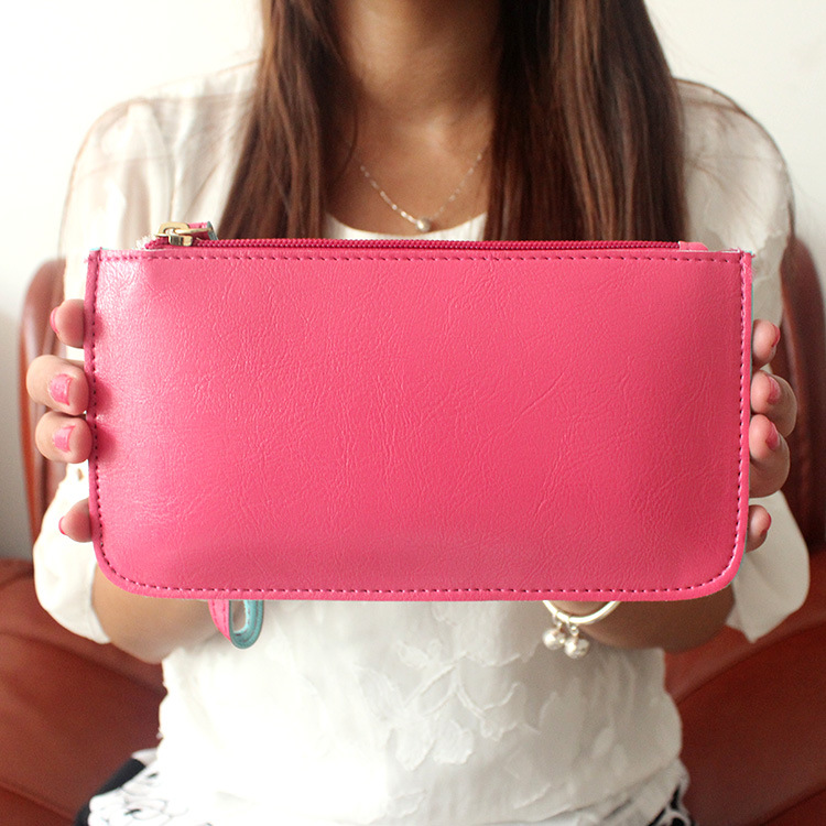 The New Oil Skin Hand Bag Candy Colors Mobile Phone Coin Purse Ms Fashion Simple Wallet