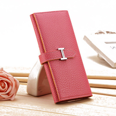 New Product Three Fold Wallet Long Section Coin Purse Fashion Ms Wallet H Buckle Hand Bag
