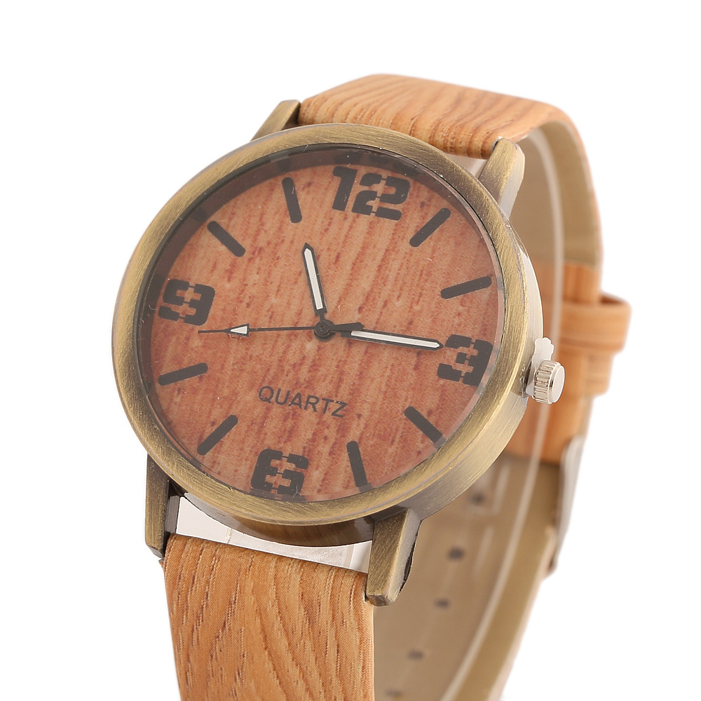 Retro Wood Grain Imitation Wood Headband Watch Western Style Fashion trend Big Word Leisure Watches