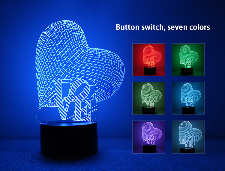 LOVE 3D Night Light Energy Saving Button USB Powered by Home Intelligent LED Decorative lights