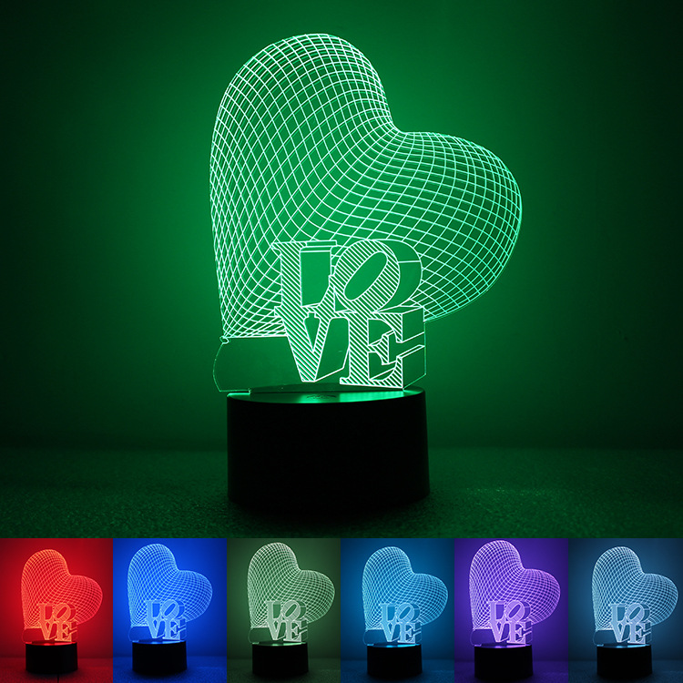 LOVE 3D Night Light Energy Saving Button USB Powered by Home Intelligent LED Decorative lights