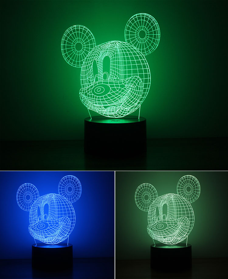 Mickey Night light USB Powered Button Type 3D Creativity Rainbow LED Lights