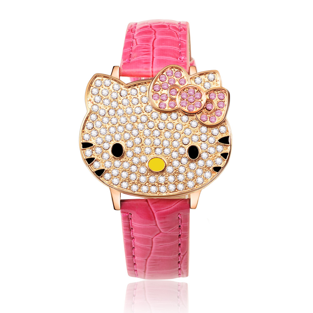 Upscale Female Models Belt Watch Fashion Big Dial Clamshell Diamond KT Cat Quartz Watches