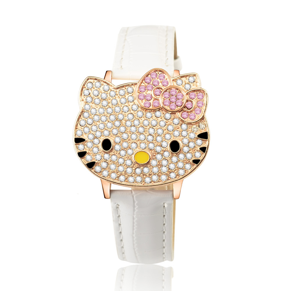 Upscale Female Models Belt Watch Fashion Big Dial Clamshell Diamond KT Cat Quartz Watches