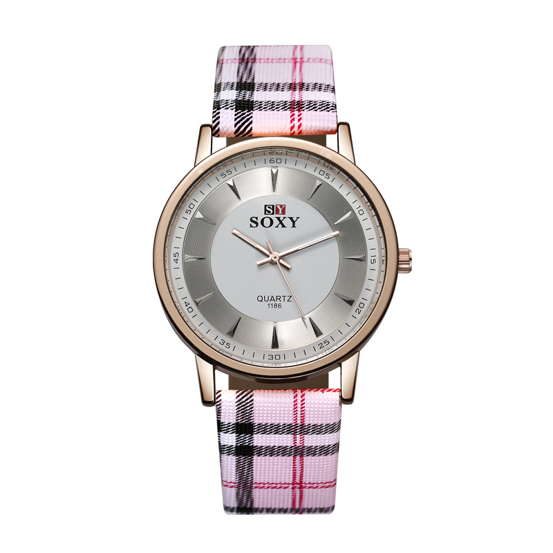 Fashion Ms Stripe Belt Watch Simple Scale Lattice Quartz Watch