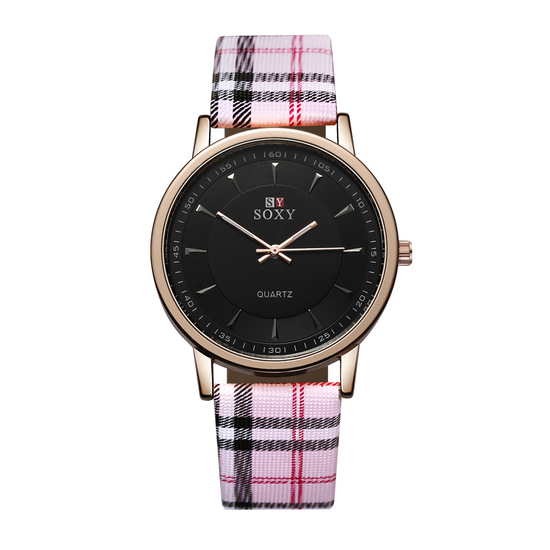 Fashion Ms Stripe Belt Watch Simple Scale Lattice Quartz Watch